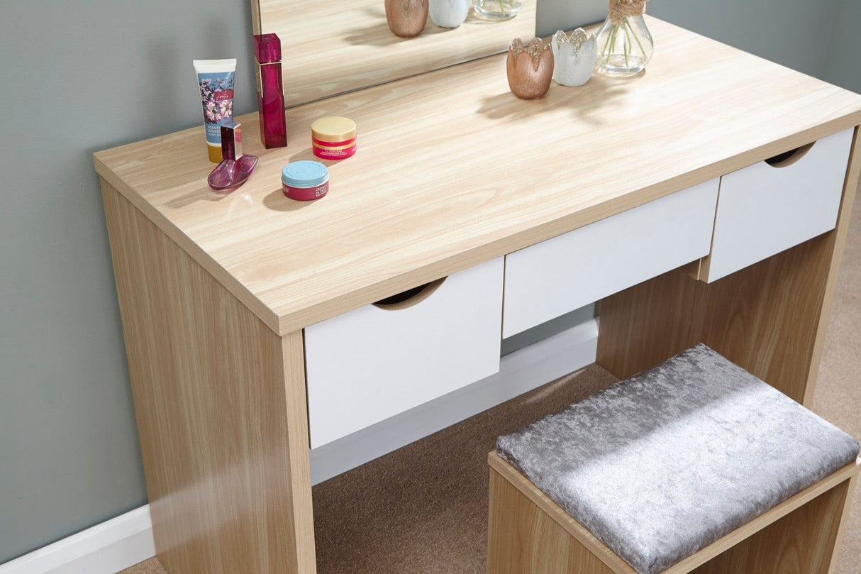 Elizabeth dressing table set oak + white