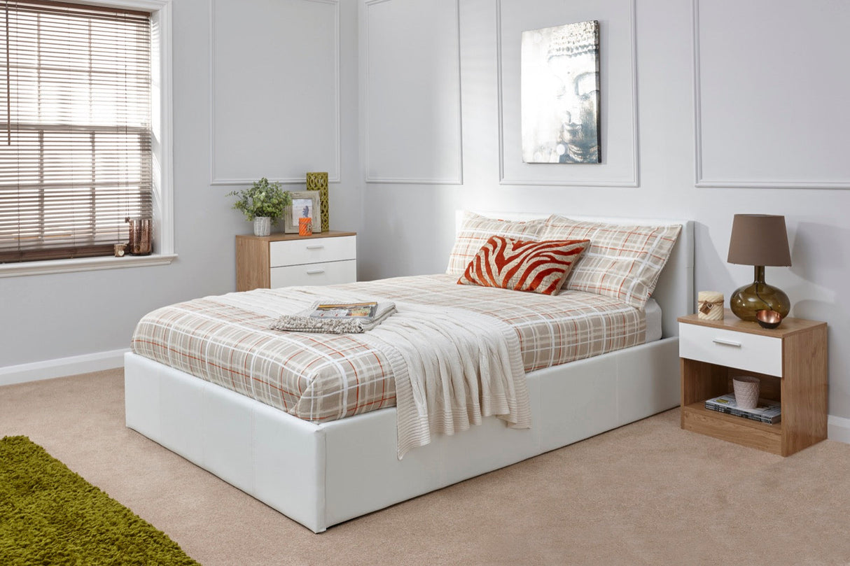 End Lift Ottoman Double Bed - White