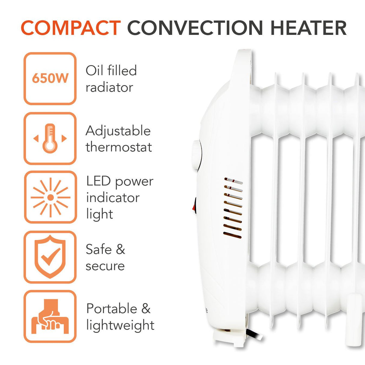 Warmlite 650W Oil Filled Radiator White