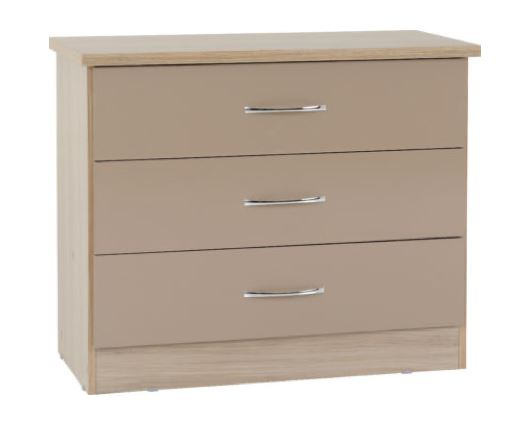 Nevada 3 Drawer Chest - Oyster Gloss/Light Oak Effect Veneer