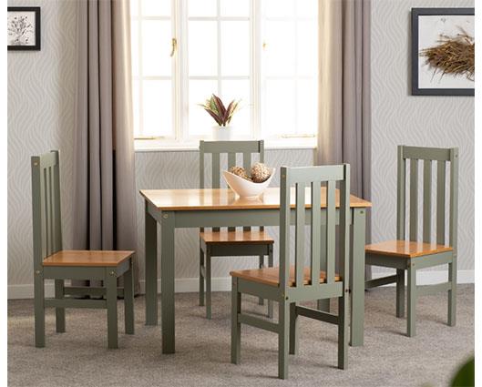 LUDLOW 1+4 DINING SET - GREEN/OAK EFFECT