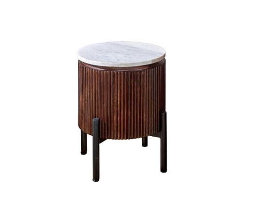 Opal Mango Wood Side Table With Marble Top & Metal Legs