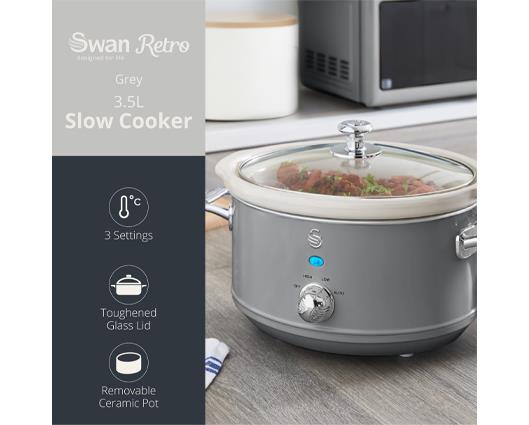 Swan 3.5L Slow Cooker Retro Grey