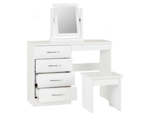 Nevada 4 Drawer Dressing Table Set - White Gloss