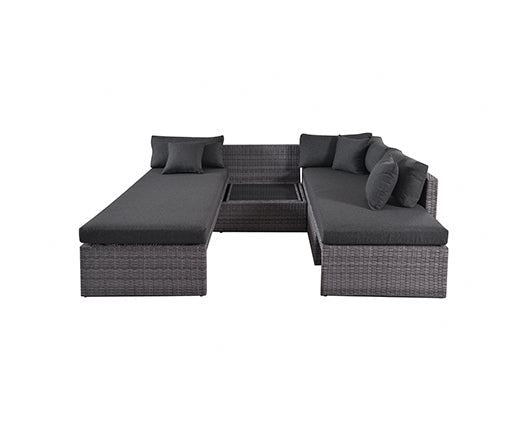 Dark Grey Rattan Grey Cushion 3 Piece Sofa Set