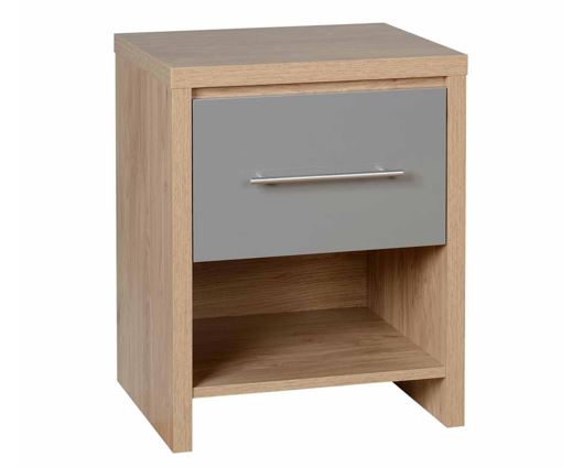 Seville 1 Drawer Bedside Cabinet - Grey High Gloss/Light Oak Effect Veneer