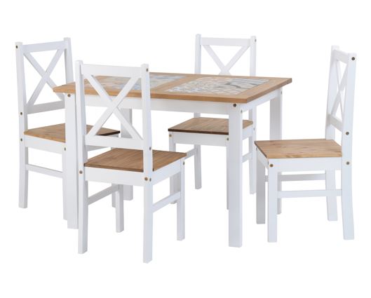 Salvador 1+4 Tile Top Dining Set - White/Distressed Waxed Pine