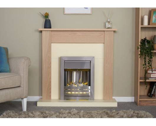 Adam Southwold Fireplace Suite in Oak with Helios Brushed Steel Electric Fire, 43 Inch