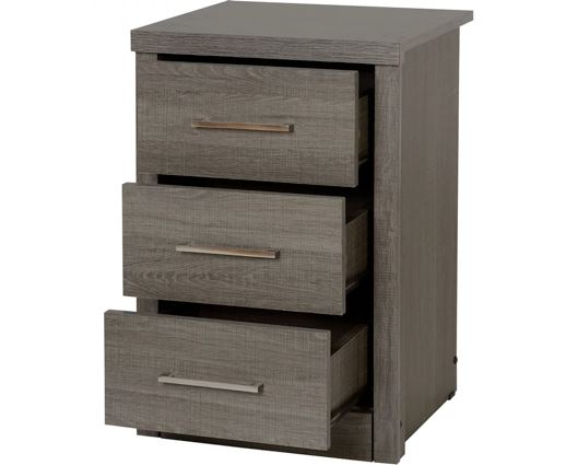 Lisbon 3 Drawer Bedside Chest - Black Wood Grain