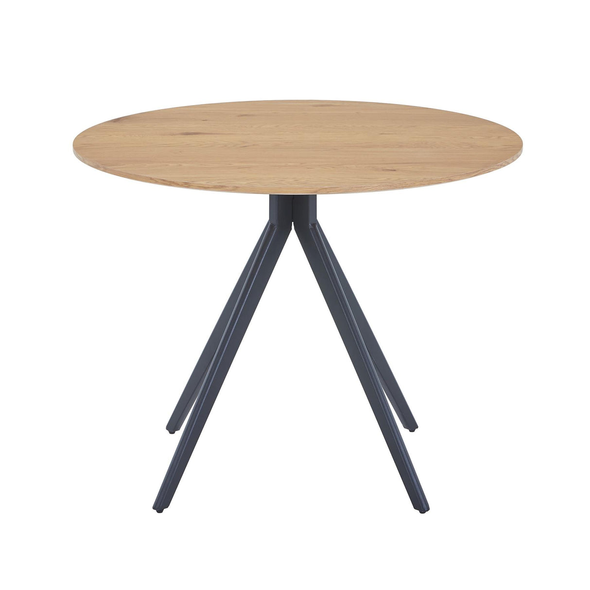 Aspen round dining table, light oak effect top with black pedestal leg