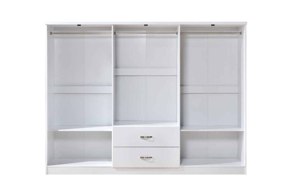 6 Door Wardrobe - White (Chrome Handles)