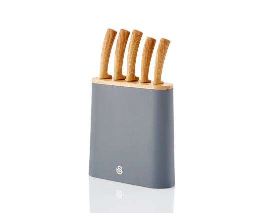 Swan Nordic 5-Pcs Knife Set with Block Grey