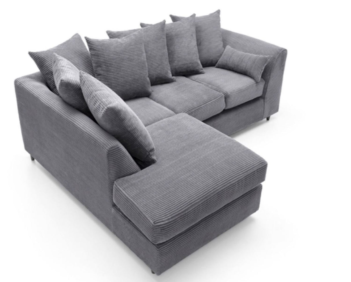 Jumbo Cord Left Hand Facing Corner Sofa-Grey