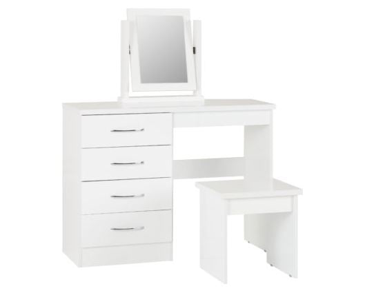 Nevada 4 Drawer Dressing Table Set - White Gloss