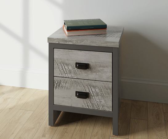 Boston 2 Drawer Bedside Table Grey