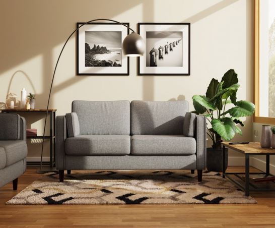 2 Seater Cushion Back Light Grey Sofa