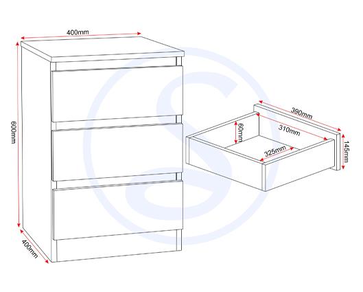 MALVERN 3 DRAWER BEDSIDE X2 - BLACK