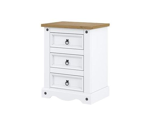 Corona White 3 Drawer Bedside Cabinet