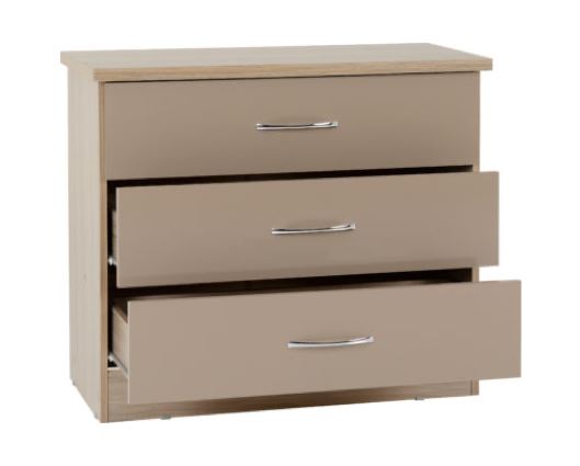 Nevada 3 Drawer Chest - Oyster Gloss/Light Oak Effect Veneer