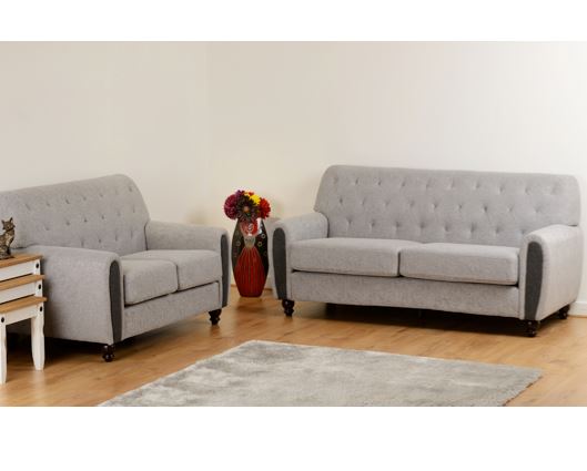 Chester 3+2 Suite - Light Grey Fabric