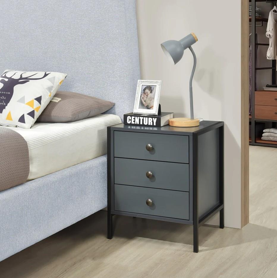 Alva 3 Drawer Bedside - Dark Grey