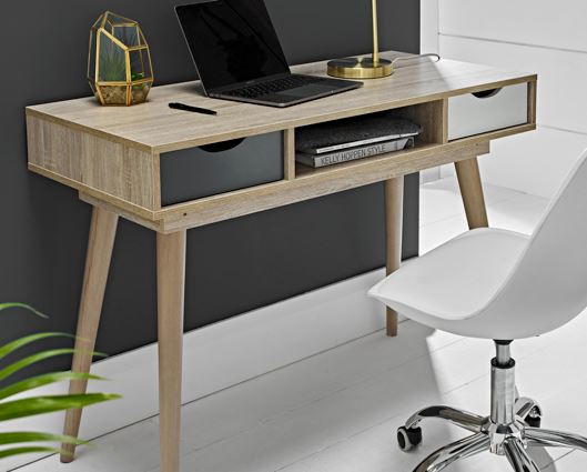 Scandi Desk Oak With Grey And White Drawers