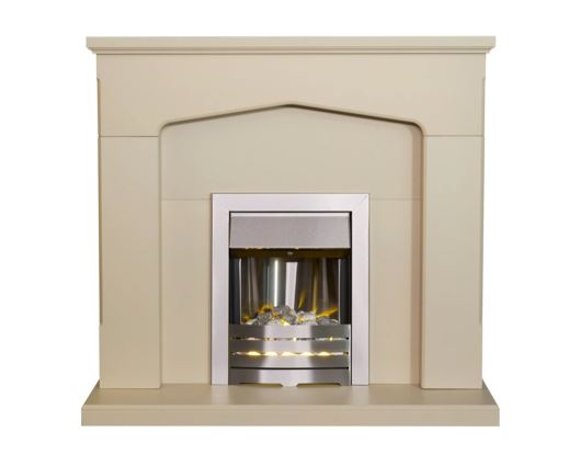 Adam Cotswold Fireplace in Stone Effect with Helios Electric Fire in Brushed Steel 48 Inch