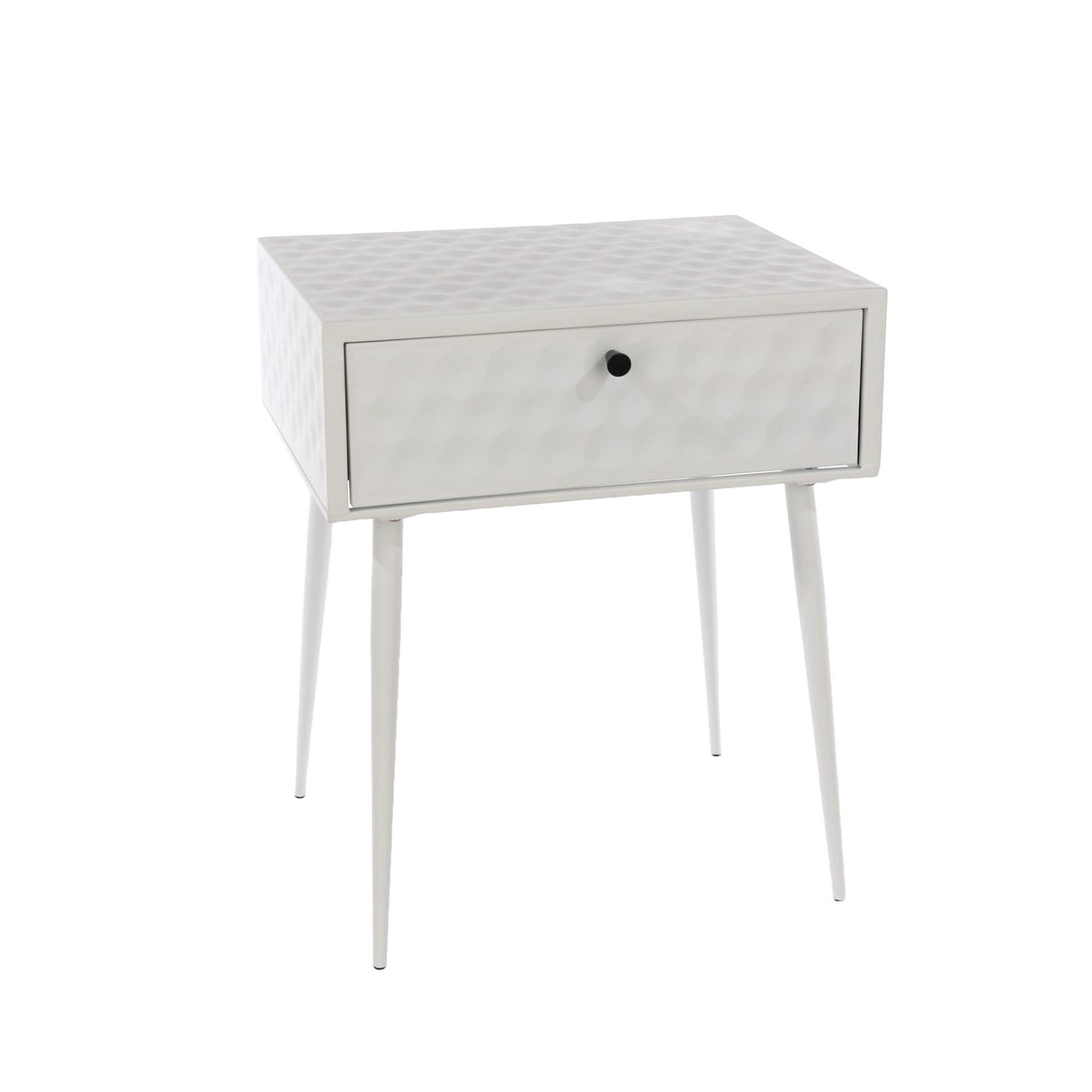 Saturn metal 1 drawer bedside cabinet, white with gold handle