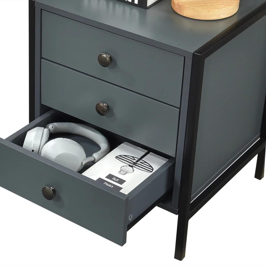 Alva 3 Drawer Bedside - Dark Grey