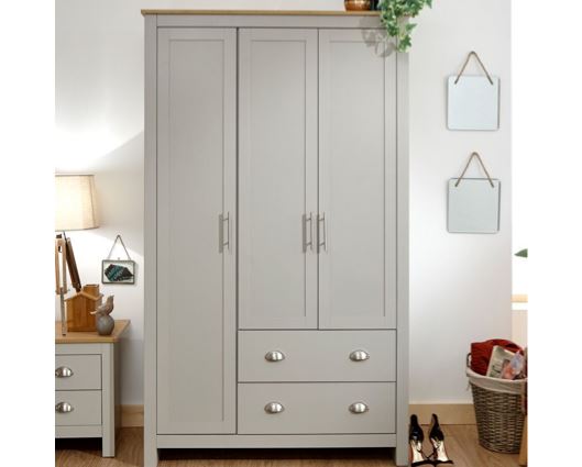 Lancaster 3 door 2 drawer wardrobe grey