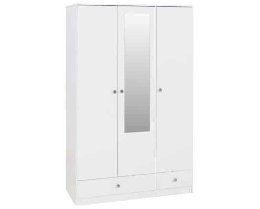 DENVER 3 DOOR 2 DRAWER MIRRORED WARDROBE - WHITE GLOSS