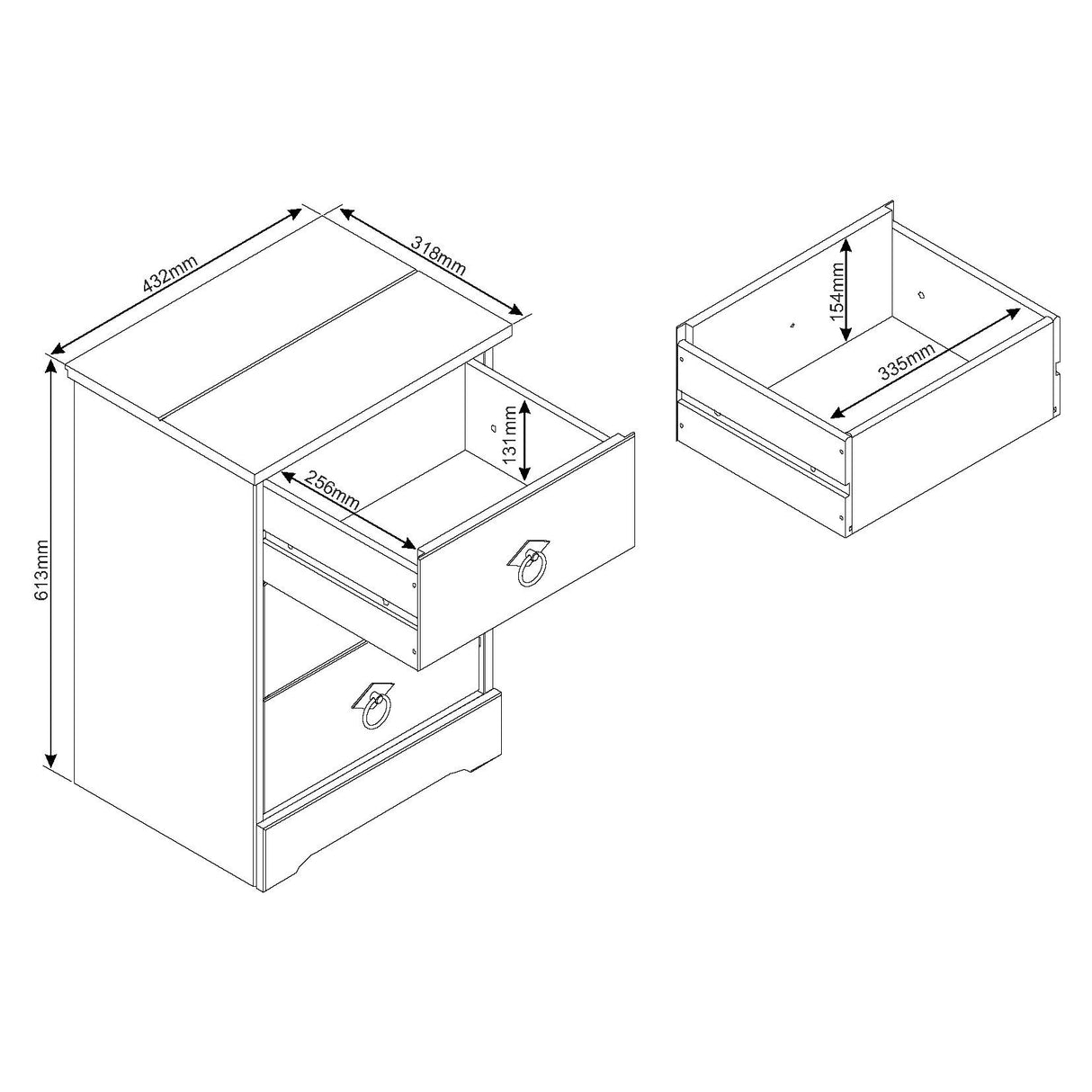 Corona Classic 3 drawer bedside cabinet