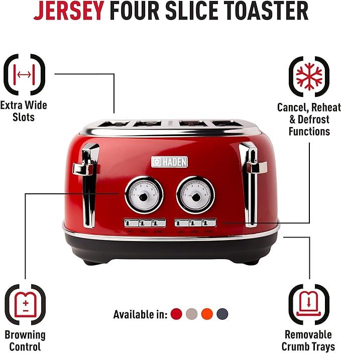 Haden Jersey Red 4 Slice Toaster