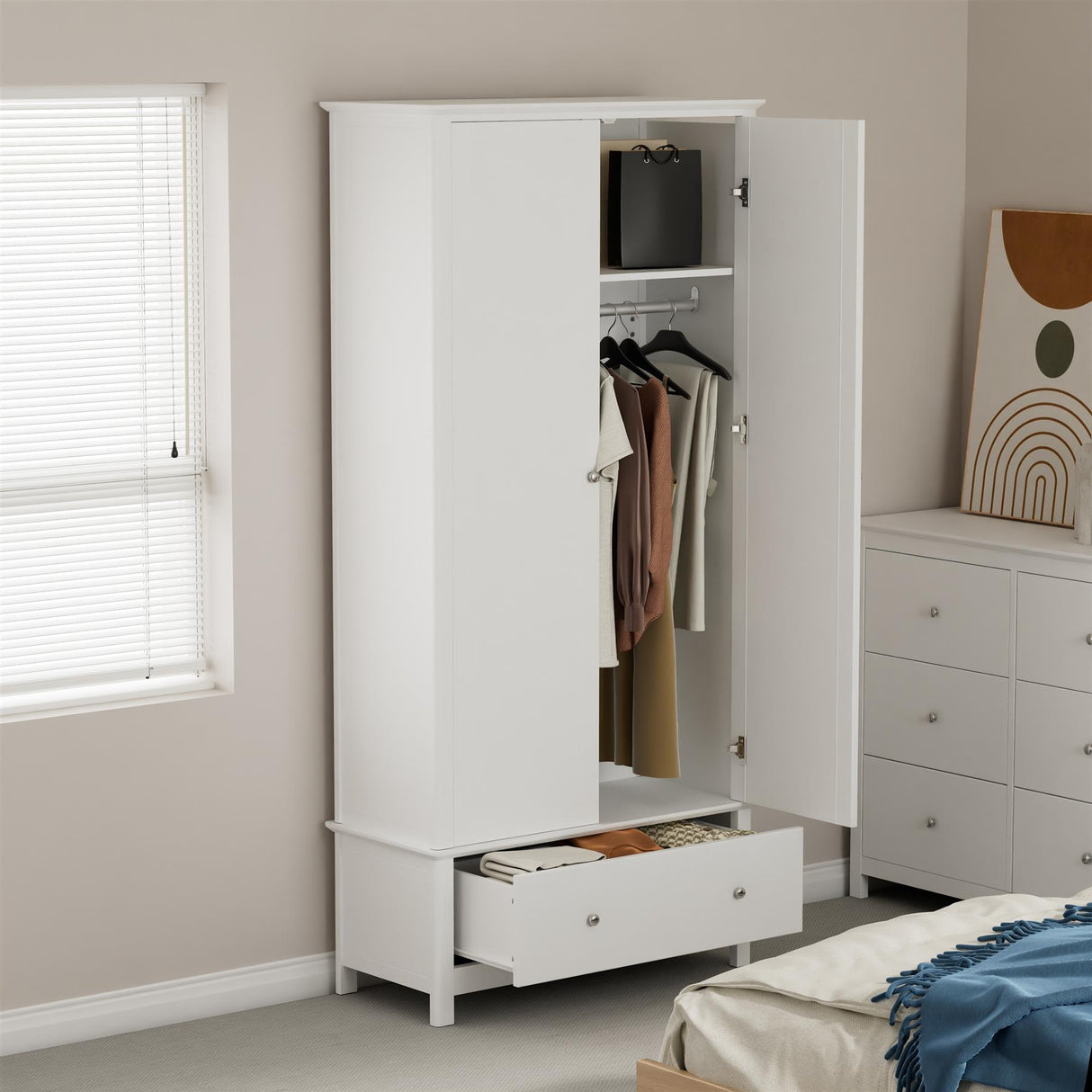 Nairn White 2 door, 1 drawer wardrobe