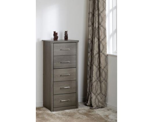 Lisbon 5 Drawer Narrow Chest - Black Wood Grain