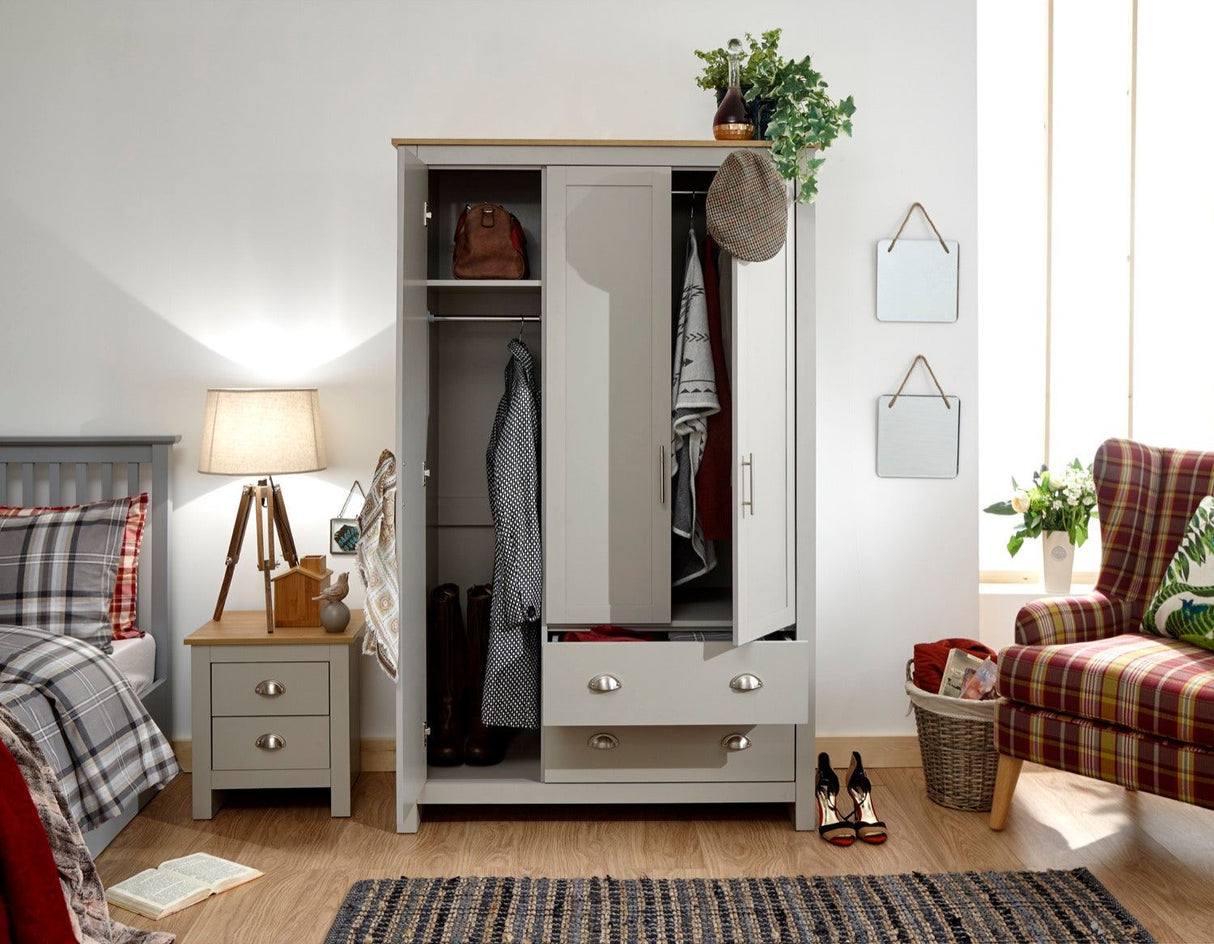 Lancaster 3 door 2 drawer wardrobe grey