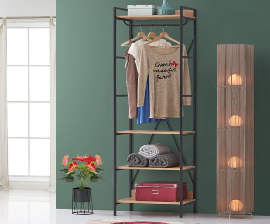 Claire Open Wardrobe with 4 Shelves- Riveria Oak