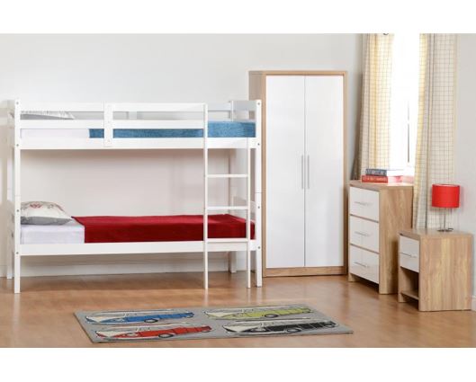 Seville 2 Door Wardrobe - White High Gloss/Light Oak Effect Veneer