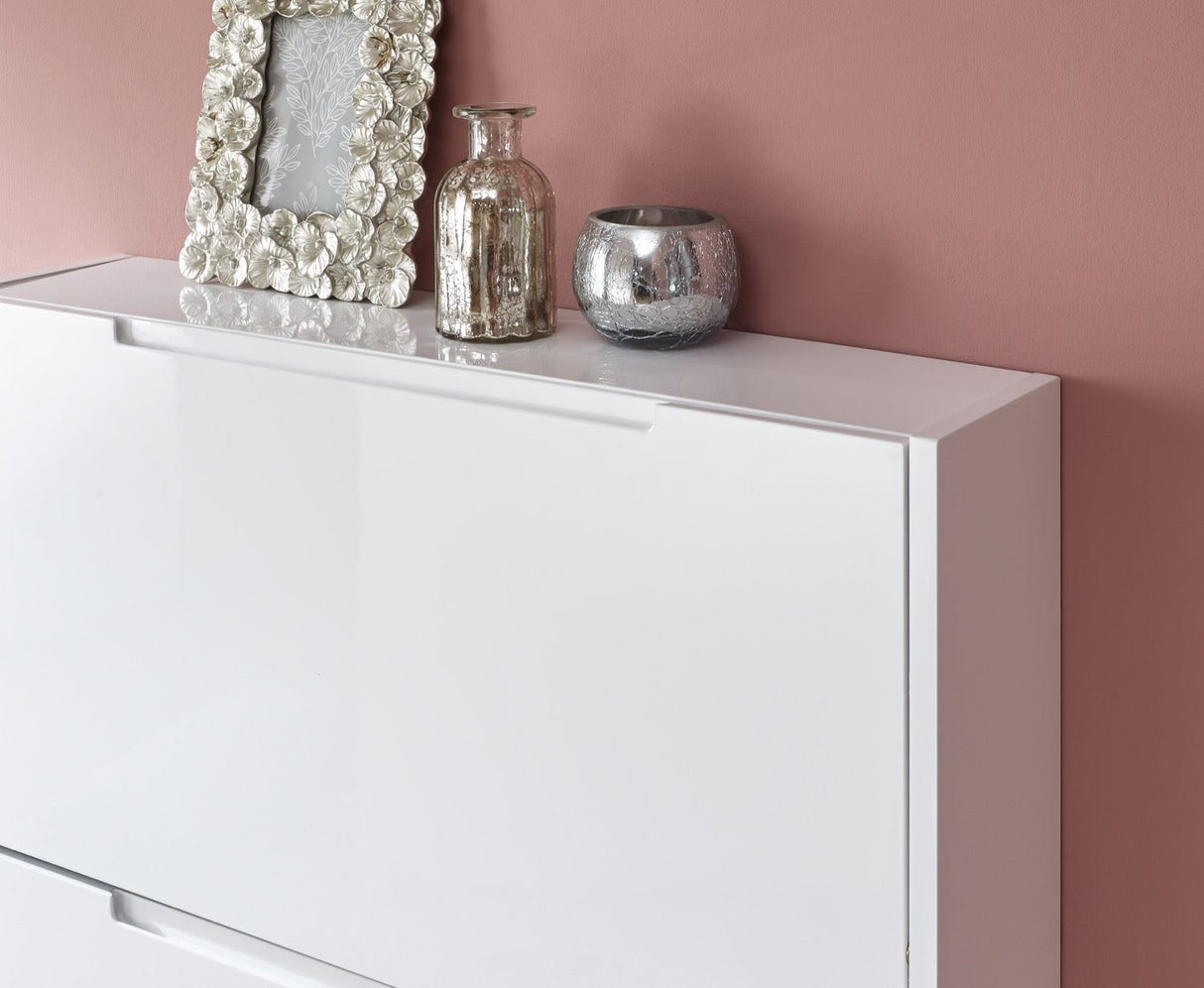 Narrow high gloss 3 tier shoe cabinet white