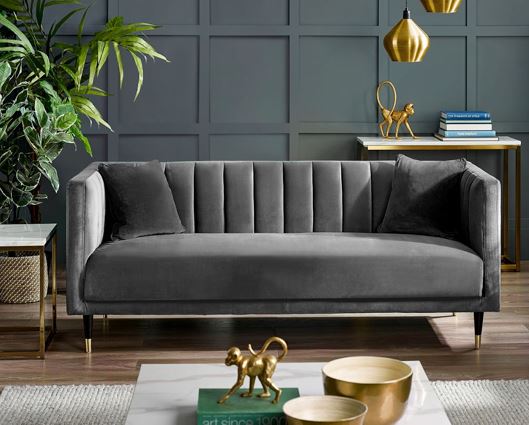 SALMA SCALLOPED BACK 3 SEATER- GREY