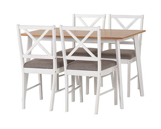 BALFOUR 1+4 DINING SET - WHITE/OAK EFFECT/GREY FABRIC