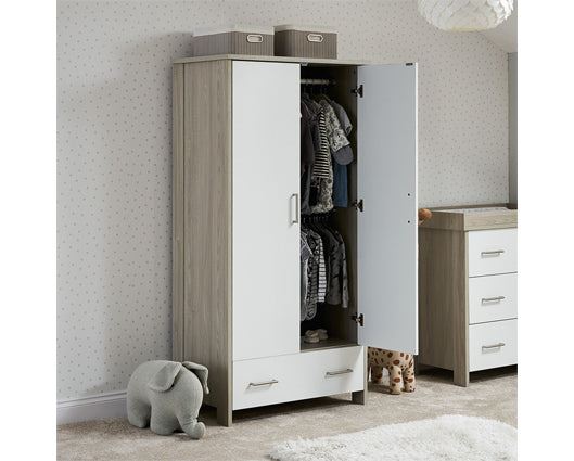 Nika Double Wardrobe - Grey Wash & White