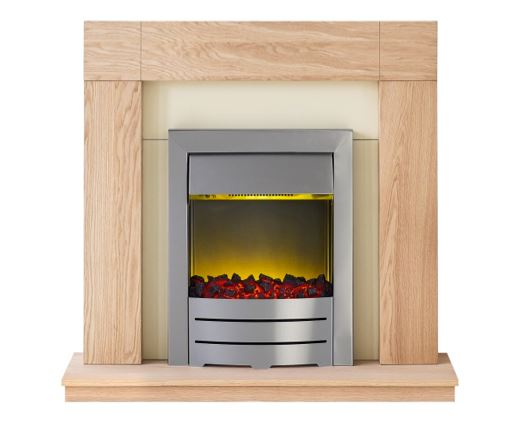 Adam Malmo Fireplace Suite in Oak with Colorado Electric Fire in Brushed Steel, 39 Inch