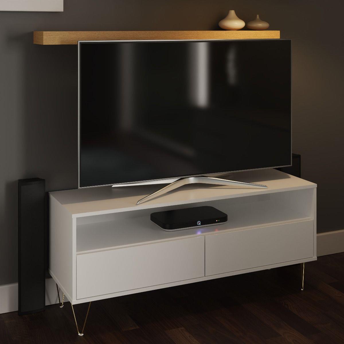 Monaco TV Stand with 2 Drawers in White