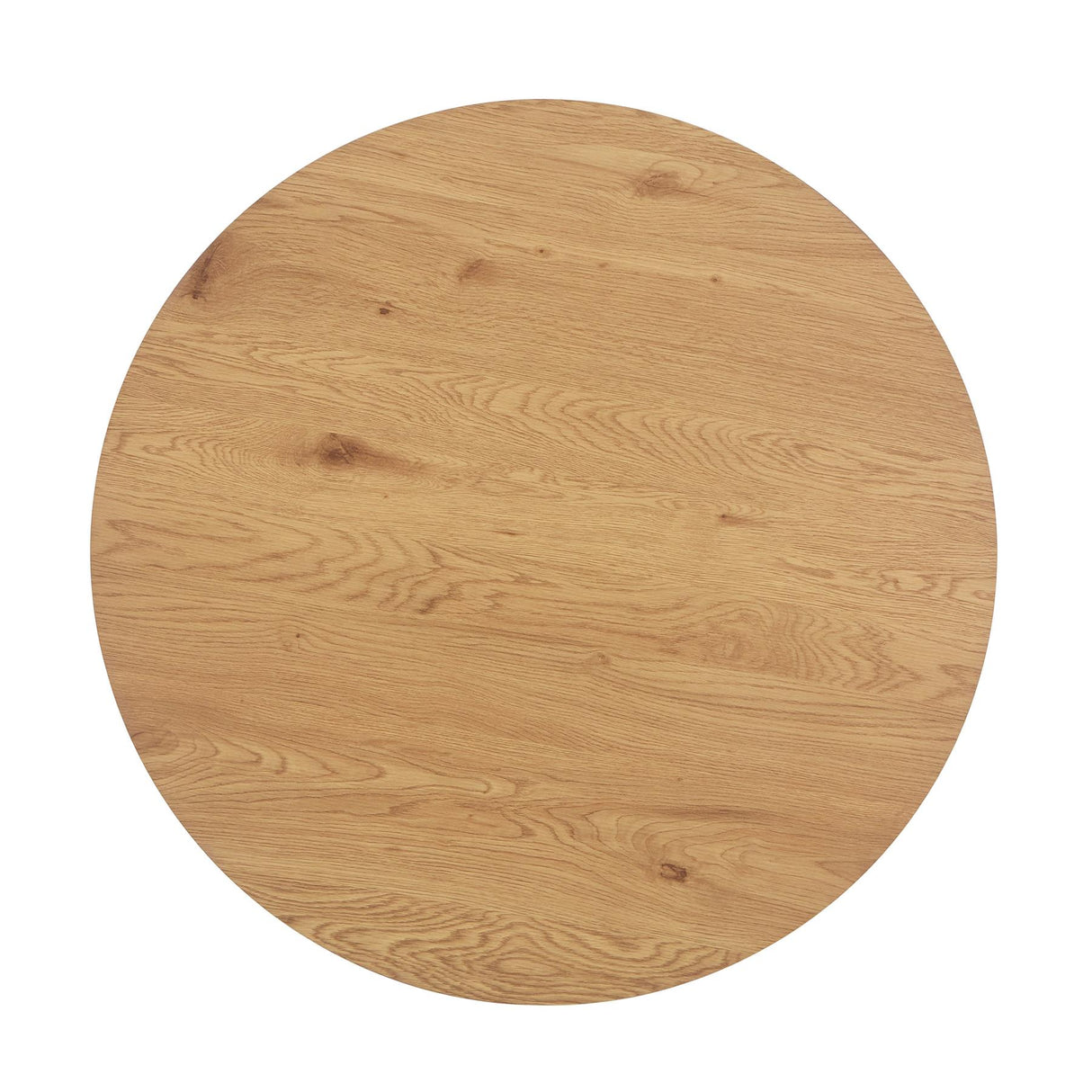 Aspen round dining table, light oak effect top with black pedestal leg