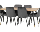 HAMILTON & AVERY LARGE DINING SET (X6 CHAIRS) - MEDIUM OAK EFFECT/GREY VELVET