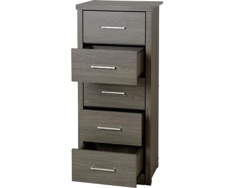 Lisbon 5 Drawer Narrow Chest - Black Wood Grain