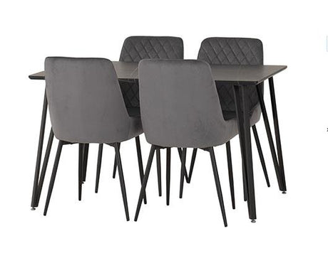MARLOW & AVERY DINING SET (X4 CHAIRS) - BLACK MARBLE/GREY VELVET