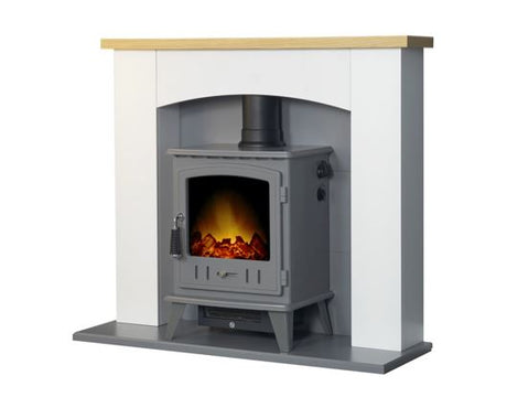 Adam Huxley in Pure White & Grey with Aviemore Electric Stove in Grey Enamel, 39 Inch