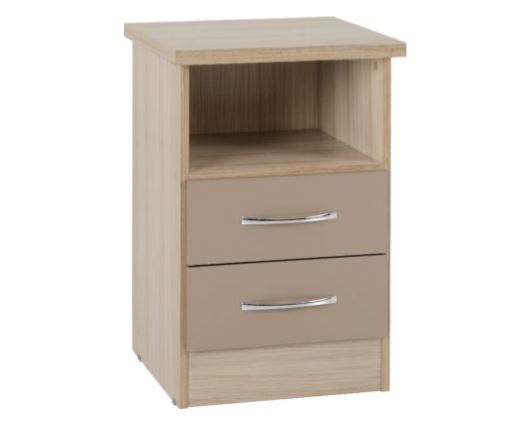 Nevada 2 Drawer Bedside - Oyster Gloss/Light Oak Effect Veneer